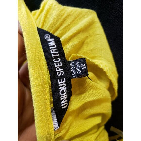 Women's Unique Spectrum 1X Yellow Boho Peasant Blouse Crochet Sleeve Top - Picture 12 of 15